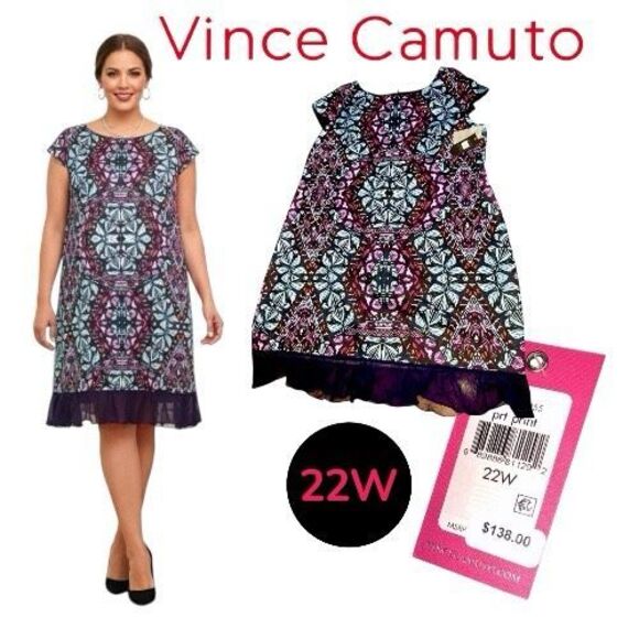 VINCE CAMUTO Dress Plus Size 22W NEW Casual Day Evening Purple Blue Dress - Picture 1 of 10